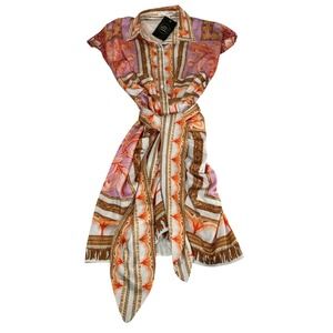 Touch Dolls Her Bottari Baroque Scarf‎ Print Button Front Tie Waist Dress Small